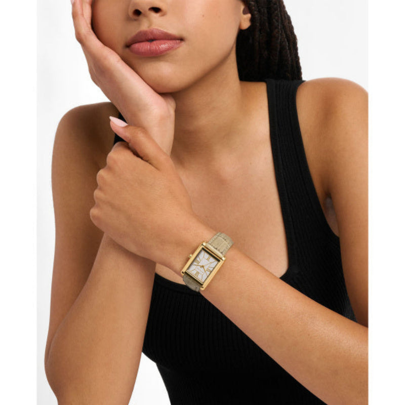 Michael Kors Essex Quartz Gold Tone Steel Leather Strap 26mm Watch MK4964