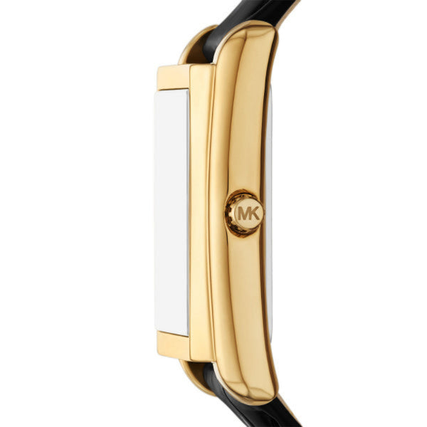 Michael Kors Essex Quartz Gold Tone Steel Black Leather Strap 26mm Watch MK4965