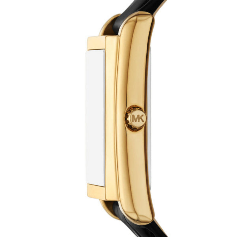 Michael Kors Essex Quartz Gold Tone Steel Black Leather Strap 26mm Watch MK4965