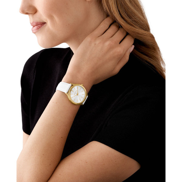 Michael Kors Slim Runway Quartz Leather Strap 38mm Ladies Watch MK7466 / MK7467