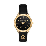 Michael Kors Slim Runway Quartz Black Dial Black Leather Strap 38mm Watch MK7533
