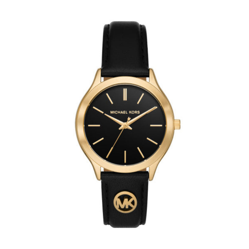 Michael Kors Slim Runway Quartz Black Dial Black Leather Strap 38mm Watch MK7533