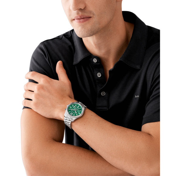 Michael Kors Lexington Quartz Silver Steel Green Dial 44mm Watch MK9152