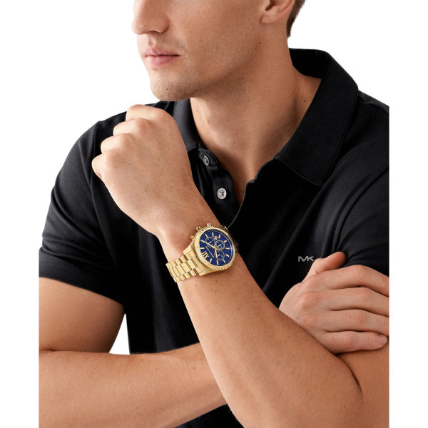 Michael Kors Lexington Gold Chronograph Blue Dial 44mm Watch MK9153