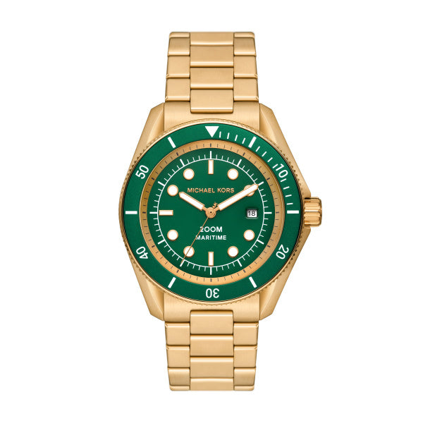 Michael Kors Maritime Gold Tone Steel Green Dial 42mm Watch MK9162