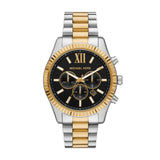 Michael Kors Lexington Quartz Two Tone Steel Black Dial 44mm Watch MK9207