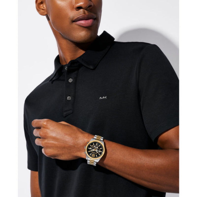 Michael Kors Lexington Quartz Two Tone Steel Black Dial 44mm Watch MK9207