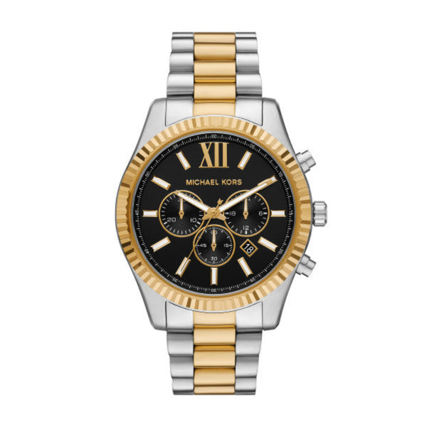 Michael Kors Lexington Quartz Two Tone Steel Black Dial 44mm Watch MK9207