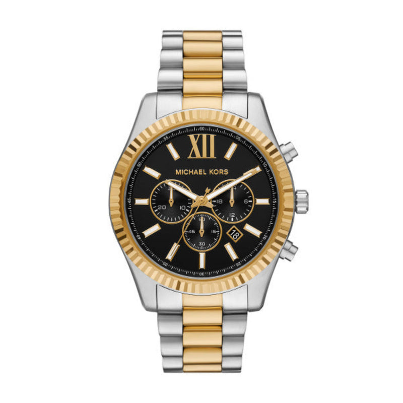 Michael Kors Lexington Quartz Two Tone Steel Black Dial 44mm Watch MK9207