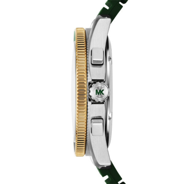 Michael Kors Maritime Quartz Two Tone Steel Green Silicon Strap 45mm Watch MK9214