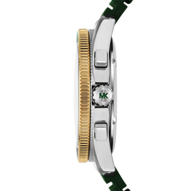 Michael Kors Maritime Quartz Two Tone Steel Green Silicon Strap 45mm Watch MK9214