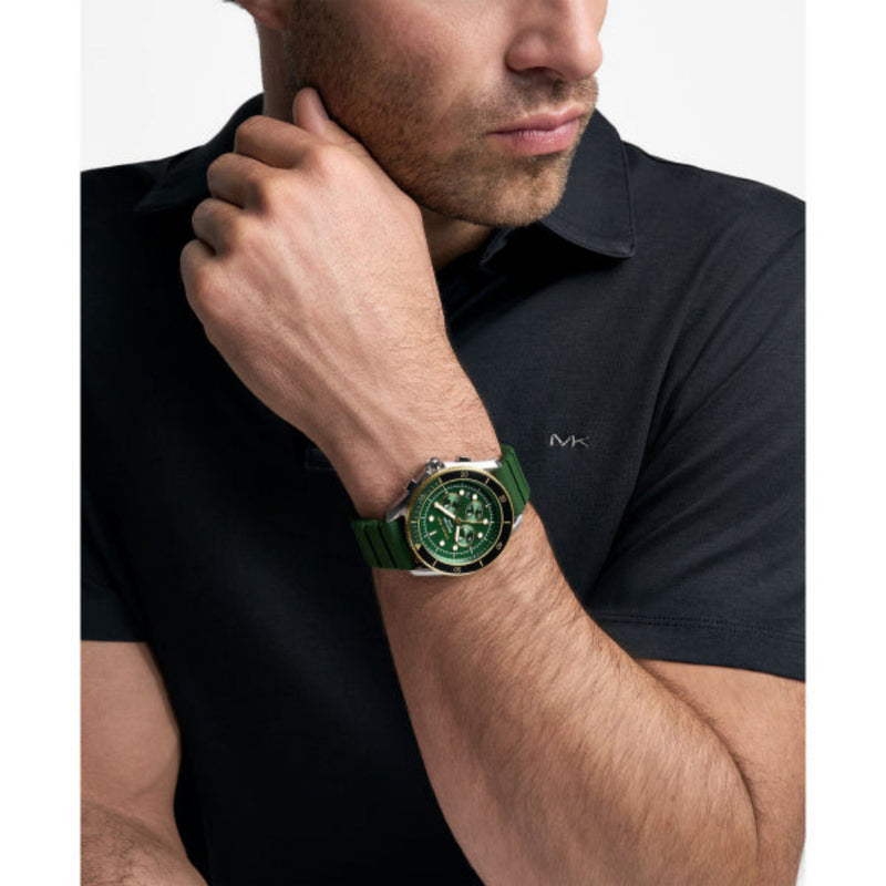 Michael Kors Maritime Quartz Two Tone Steel Green Silicon Strap 45mm Watch MK9214