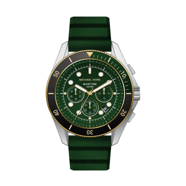 Michael Kors Maritime Quartz Two Tone Steel Green Silicon Strap 45mm Watch MK9214