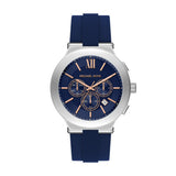 Michael Kors Billie Quartz Silver Steel Blue Silicone Strap 45mm Watch MK9254