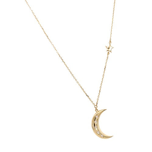 9ct Gold Moon and Star 0.06ct Diamond Necklace