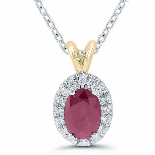 9ct Gold 0.13ct Diamond and Oval Cluster Ruby/Emerald/Sapphire Pendant Necklace