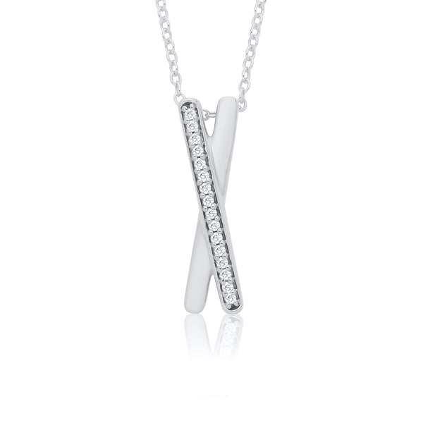 9ct Gold 0.05ct Diamond X Pendant Necklace