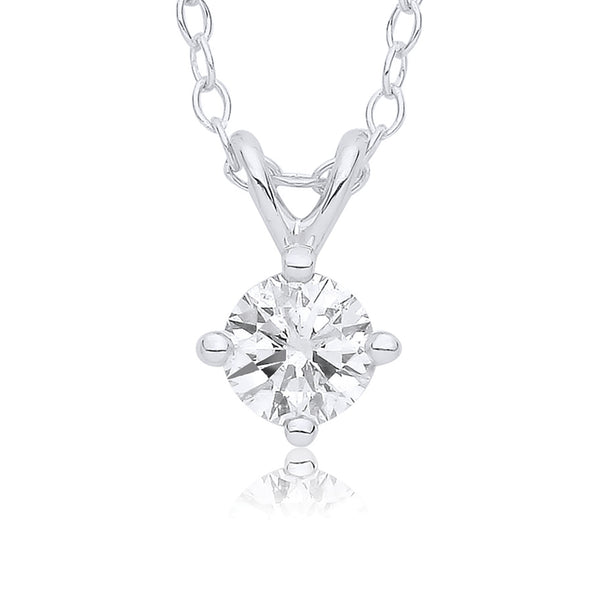 9ct Gold 4 Claw Diamond Pendant Necklace