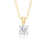 9ct Gold 4 Claw Diamond Pendant Necklace