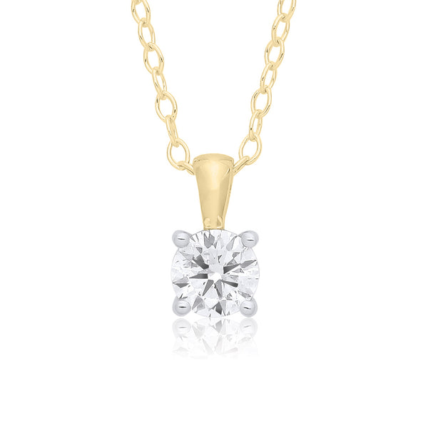 9ct Gold 4 Claw Diamond Pendant Necklace