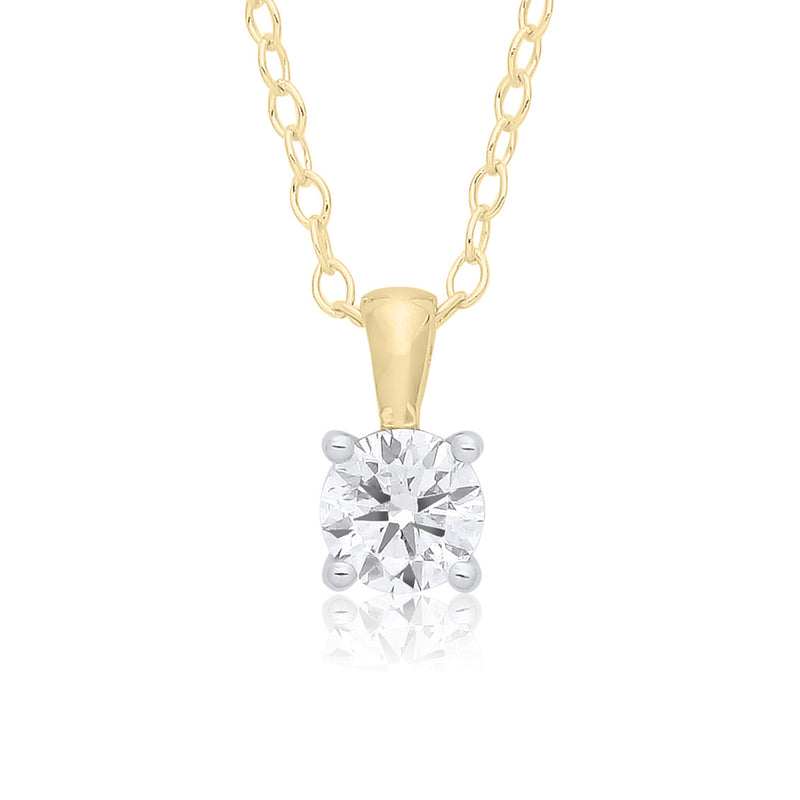 9ct Gold Four Claw Diamond Necklace