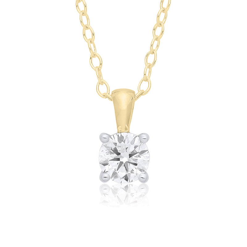 9ct Gold 4 Claw Diamond Pendant Necklace