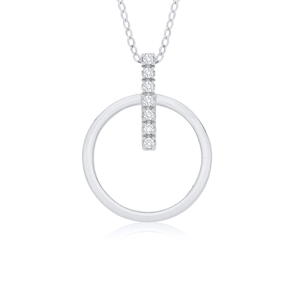 9ct Gold 0.08ct Diamond Circle Pendant Necklace