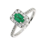 Platinum Diamond & Emerald Cluster Ring