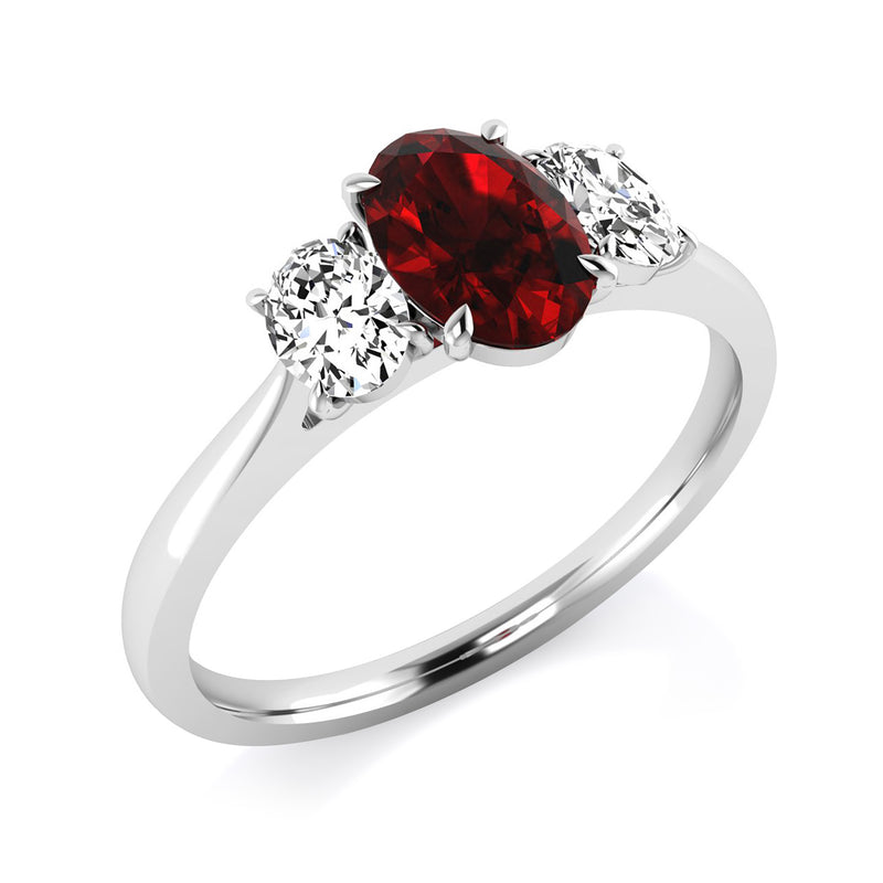 9ct Gold Diamond & Oval Emerald / Ruby / Sapphire Ring