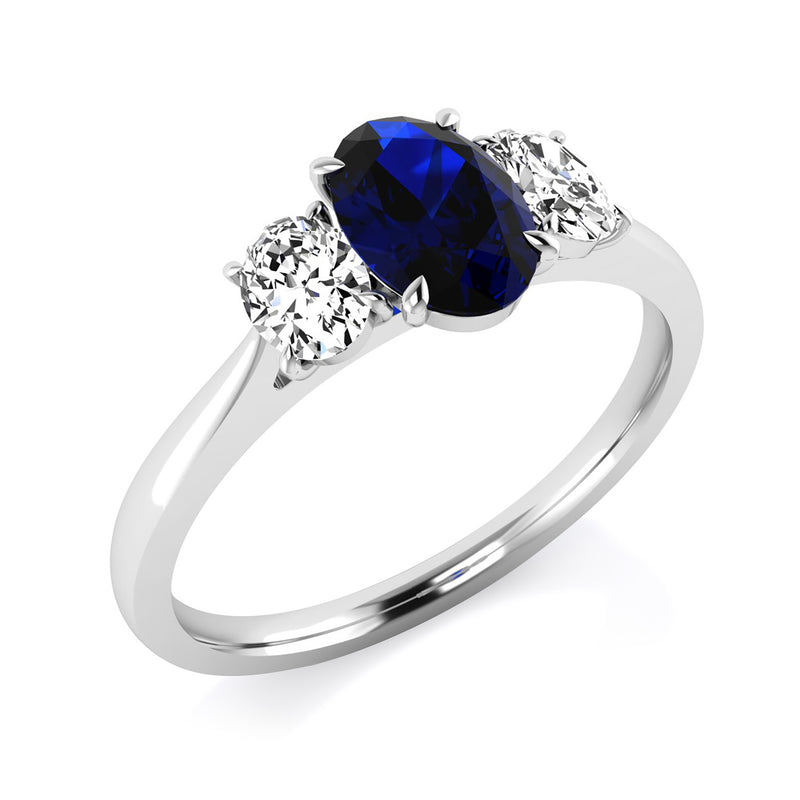 9ct Gold Diamond & Oval Emerald / Ruby / Sapphire Ring