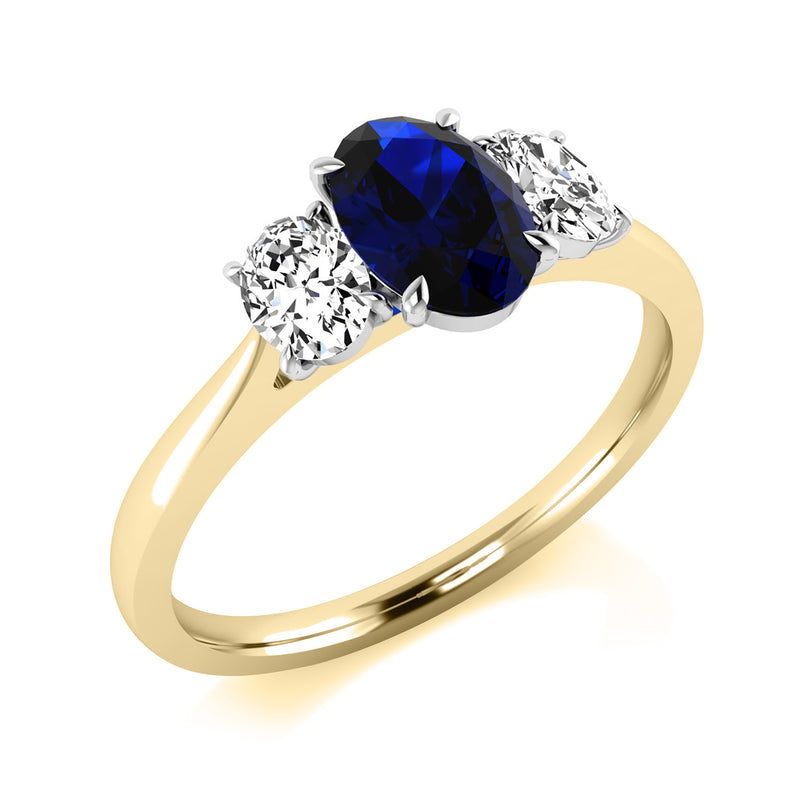 9ct Gold Diamond & Oval Emerald / Ruby / Sapphire Ring