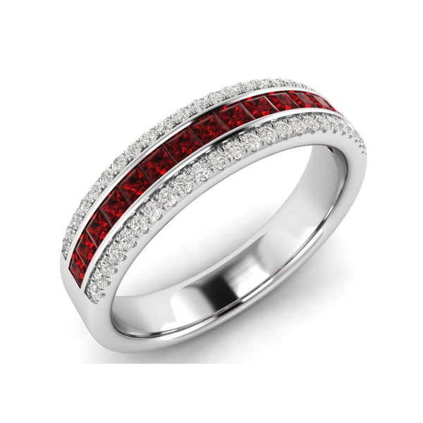 9ct White Gold Diamond & Sapphire / Ruby  Ring