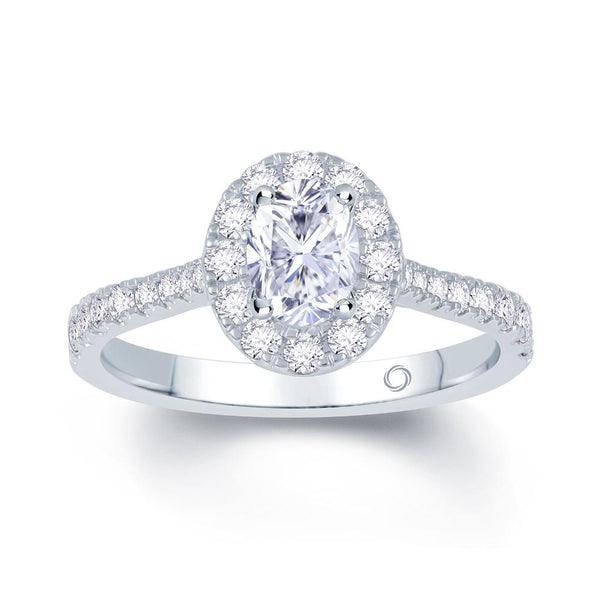 Platinum Oval Cut Halo 0.95ct Diamond Engagement Ring