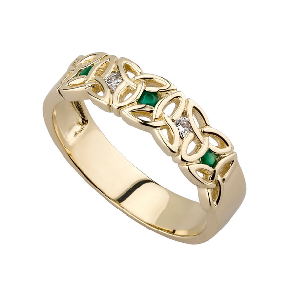 9ct Gold Emerald and Cubic Zirconia Trinity Knot Ring