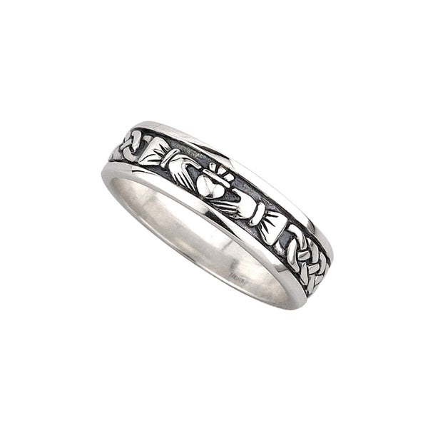 Sterling Silver Oxidised Celtic Claddagh Ladies Ring Band