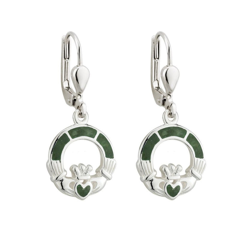 Sterling Silver Connemara Marble Claddagh Drop Earrings