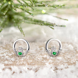 Sterling Silver Green Crystal Claddagh Stud Earrings