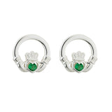 Sterling Silver Green Crystal Claddagh Stud Earrings