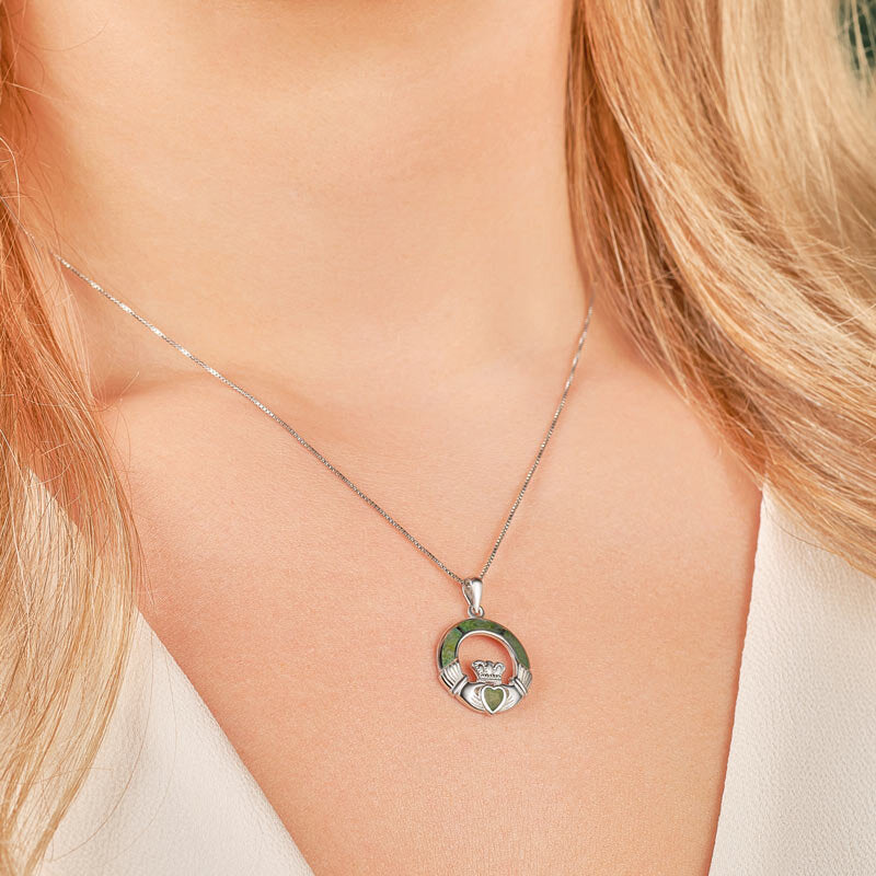 Sterling Silver Connemara Marble Claddagh Necklace
