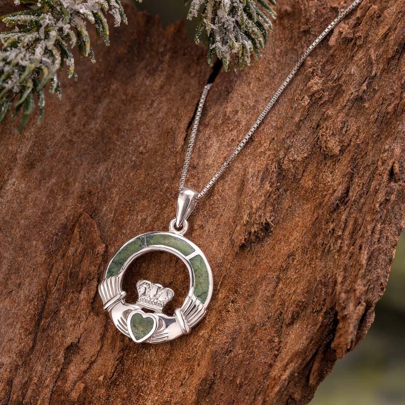 Sterling Silver Connemara Marble Claddagh Necklace