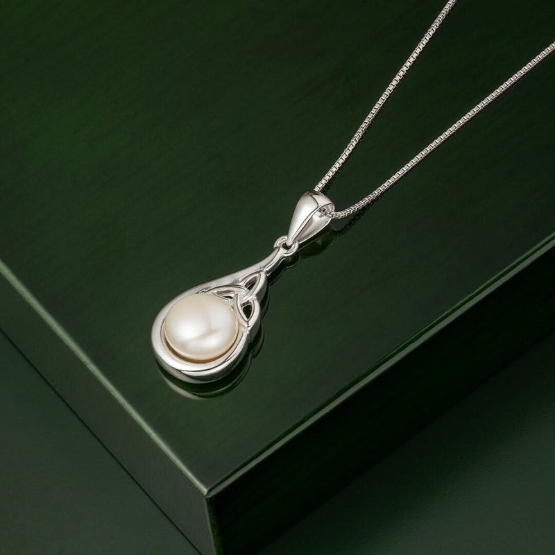 Sterling Silver Pearl Trinity Knot Necklace