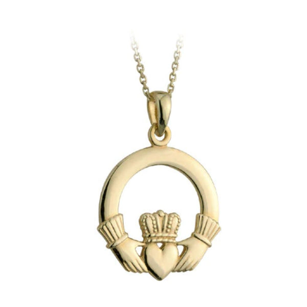 9ct Gold 18mm Claddagh Pendant Necklace