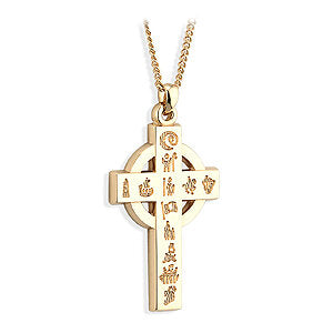 History of Ireland 14ct Gold Small Celtic Cross Necklace