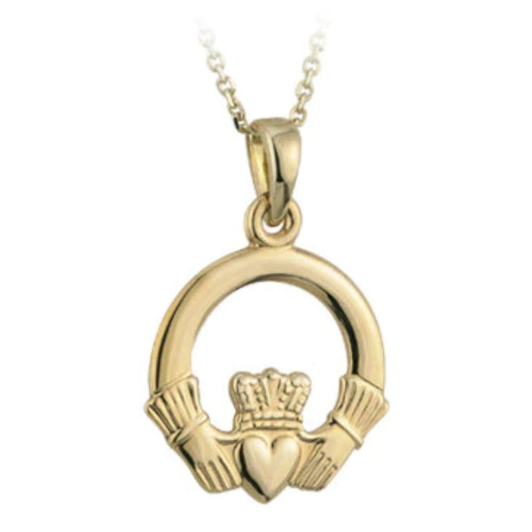 9ct Gold 15mm Claddagh Pendant Necklace