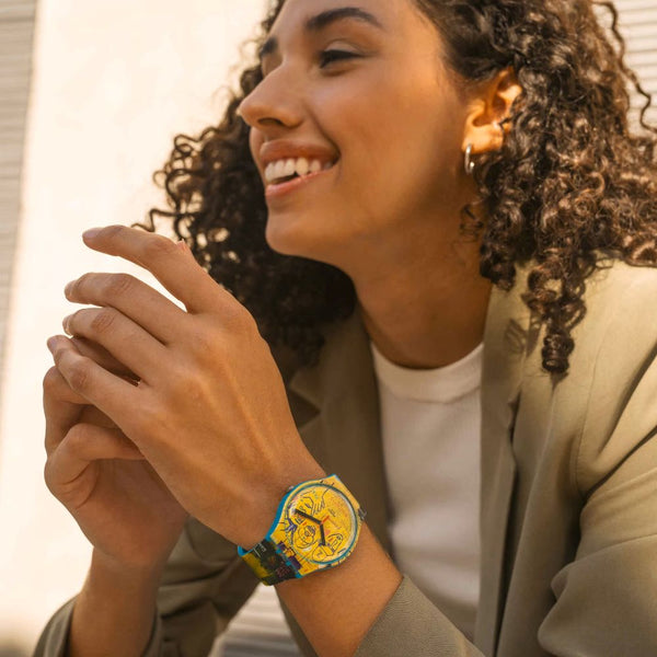 Swatch Hollywood Africans by Jim Basquiat Quartz 41mm Watch SUOZ354
