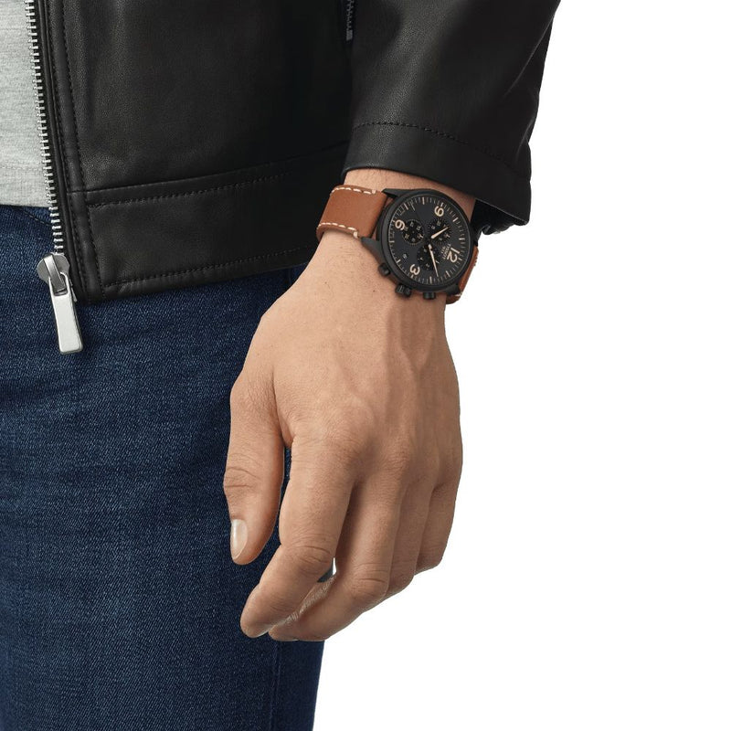 Tissot Chrono XL Classic Quartz Black Steel and Brown Leather 45mm Watch T1166173605700