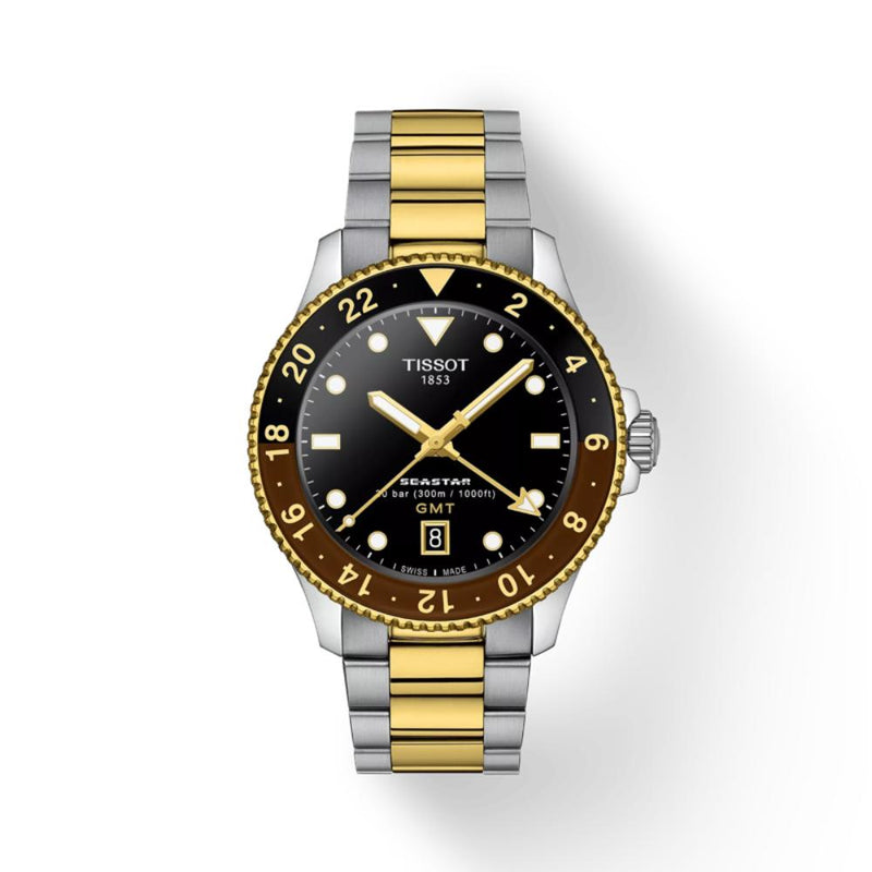 Tissot Seastar 1000 Quartz GMT Gold PVD Steel Black Dial 40mm Watch T1208522205100