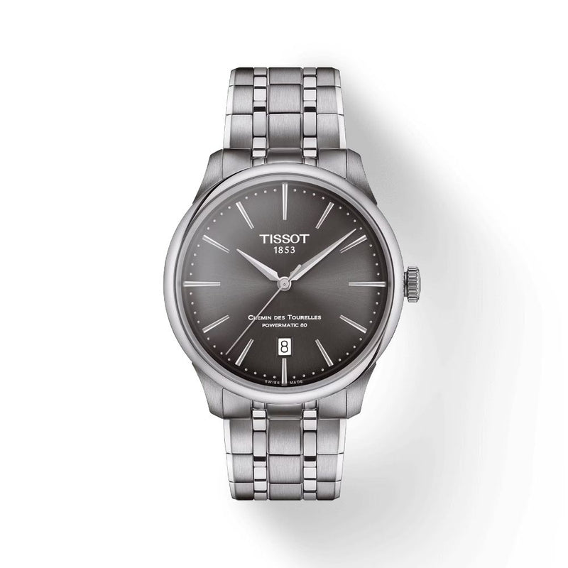 Tissot Chemin des Tourelles Powermatic 80 Grey Steel 39mm Watch T1398071106100