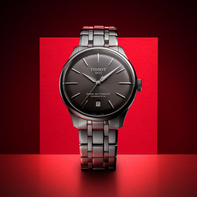 Tissot Chemin des Tourelles Powermatic 80 Grey Steel 39mm Watch T1398071106100