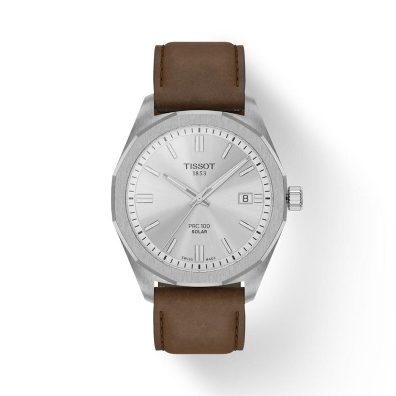 Tissot PRC 100 Solar Brown Leather Strap 39mm Watch T1514221603100